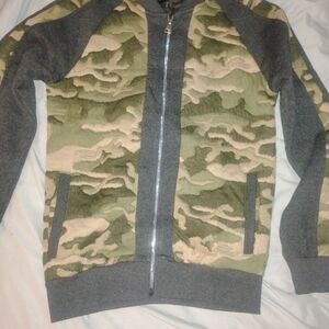 Camouflage and Gray Zip-Up Jacket